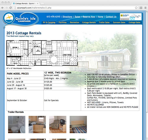 Cottage Rentals page